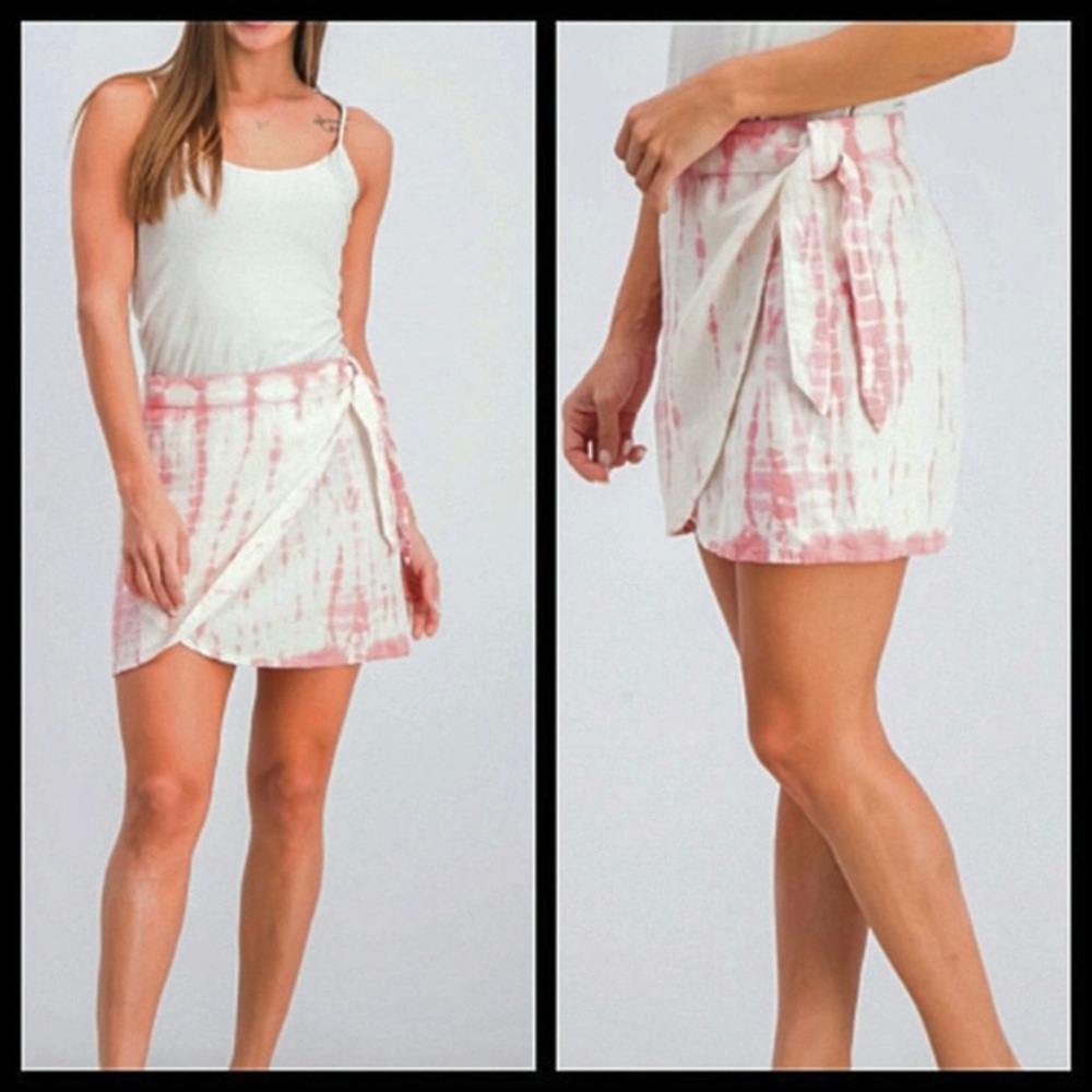 FREE PEOPLE ☆ Rosie Pink Tie Dye Wrap Linen Mini Skirt